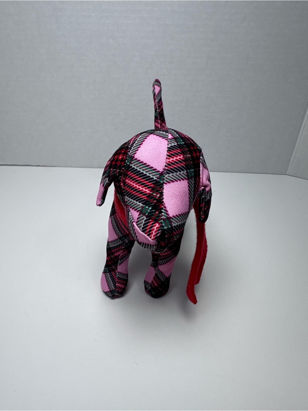 Pink Plaid Plush Dog